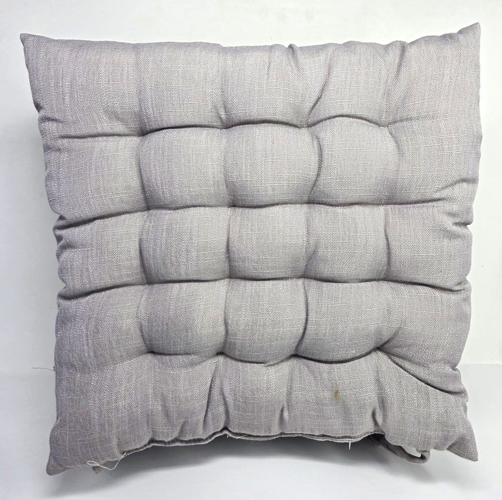 Set of 4 Gray Tufted Square Chair Seat Pads w/ Ties Solid Fabric 16x16x3